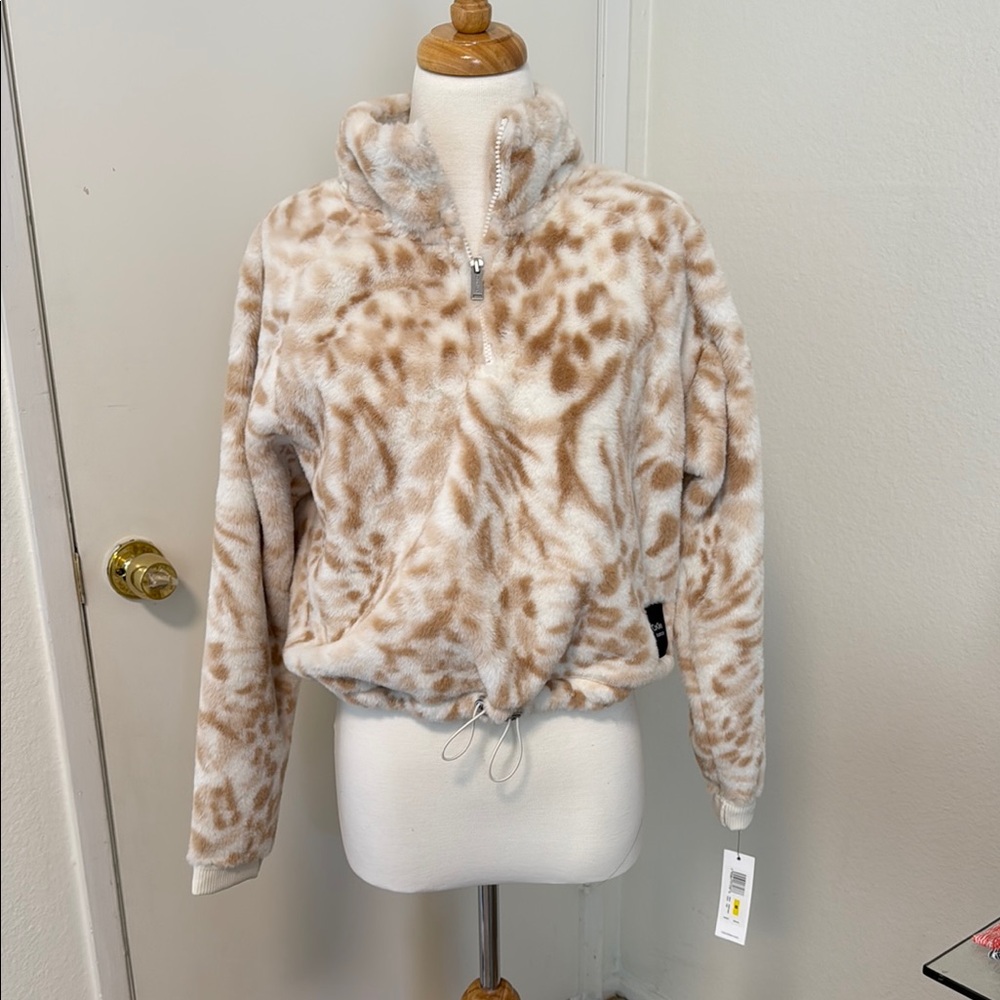 Calvin Klein Performance 1/4 Zip Pullover Fuzzy Animal Print Medium